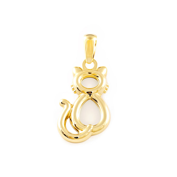 Pendente ciondolo brillante Madreperla Gatto Oro Giallo 9K