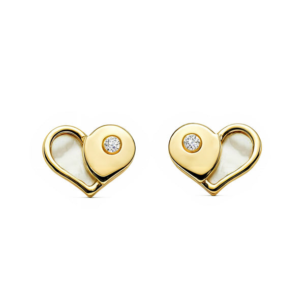 Orecchini ragazza Madreperla Cuore Zircone Oro Giallo 9K