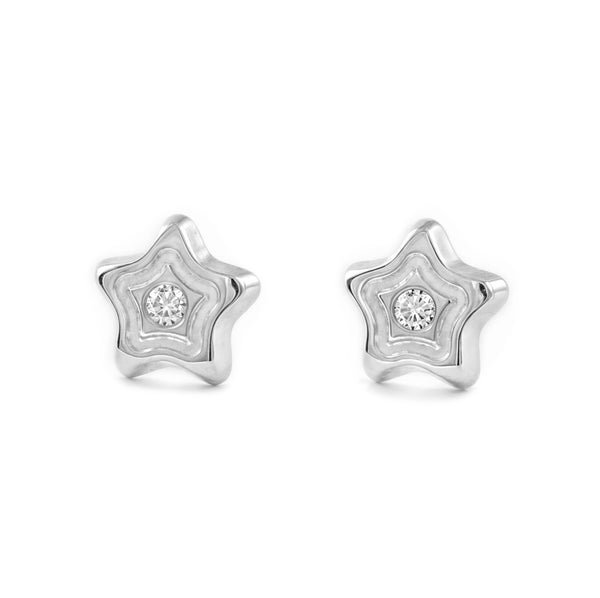 Orecchini bambini ragazza Stella Zircone Oro Bianco 9K