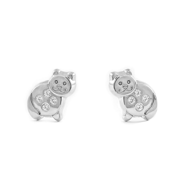 Orecchini ragazza Gatto Zircone Oro Bianco 9K