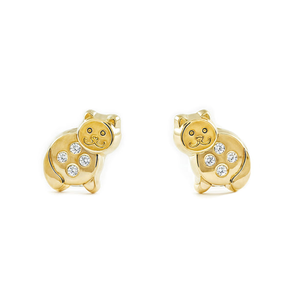 Orecchini ragazza Gatto Zircone Oro Giallo 9K