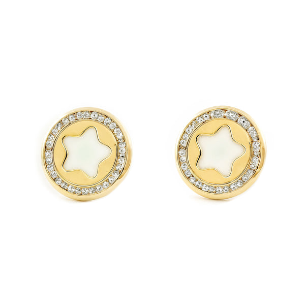 Orecchini ragazza donna Madreperla Stella Zircone Oro Giallo 9K