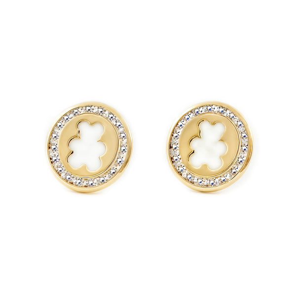 Orecchini ragazza donna Madreperla Orso Zircone Oro Giallo 9K