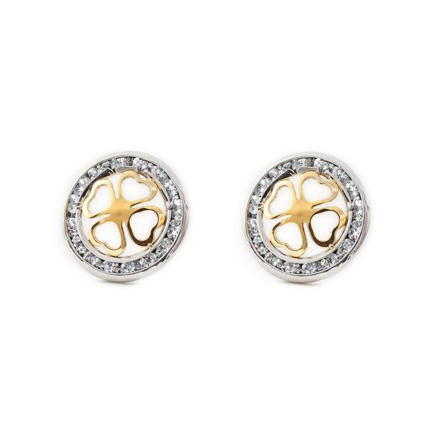 Orecchini ragazza donna Rotondo Zircone Bicolore 9K