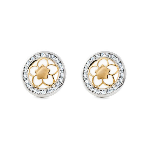 Orecchini ragazza donna Rotondo Zircone Bicolore 9K