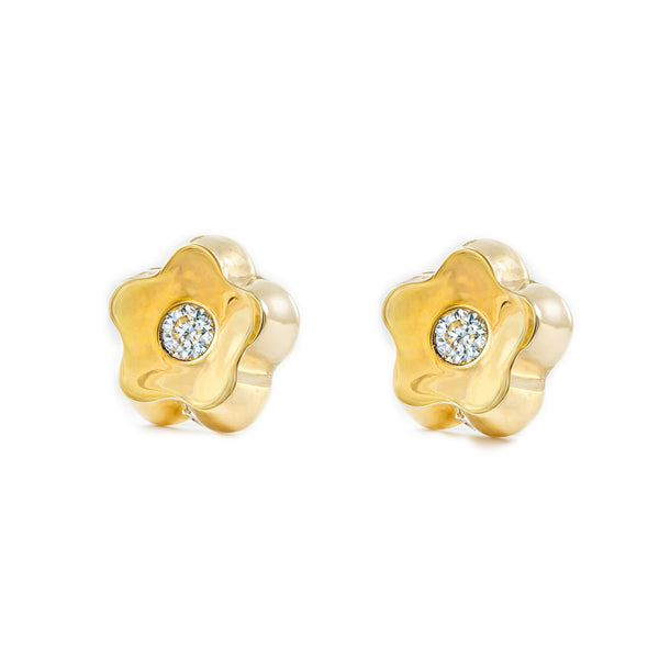 Orecchini ragazza donna fiore margherita Zircone Oro Giallo 9K