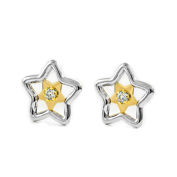 Orecchini ragazza donna Stella Zircone Bicolore 9K