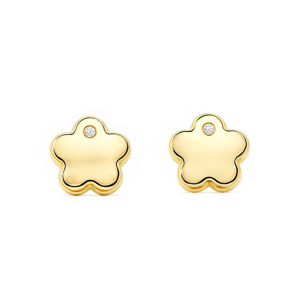 Orecchini bambini ragazza fiore margherita Zircone Oro Giallo 9K