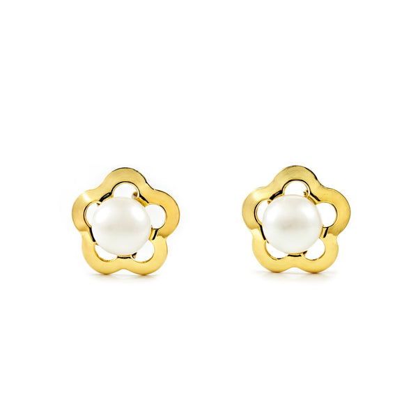 Orecchini bambini ragazza fiore margherita Perla 3.5 mm Oro Giallo 18K