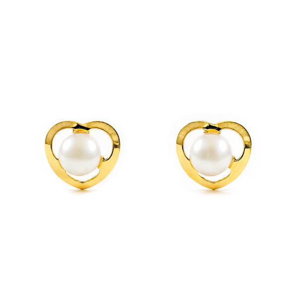 Orecchini bambini ragazza Cuore Perla 3.5 mm Oro Giallo 18K