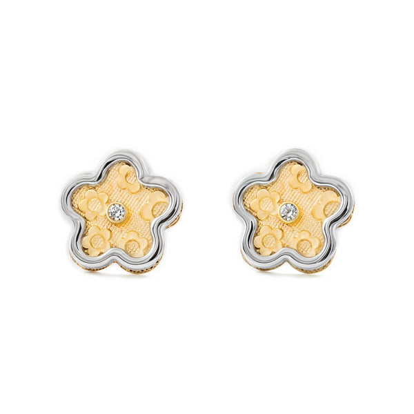 Orecchini ragazza donna fiore margherita Zircone Bicolore 9K