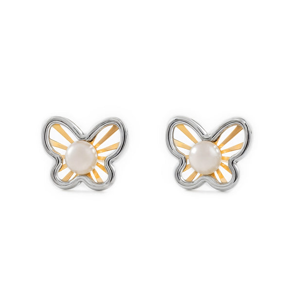 Orecchini ragazza Farfalla Perla 3.5 mm Bicolore 9K opaca e brillante