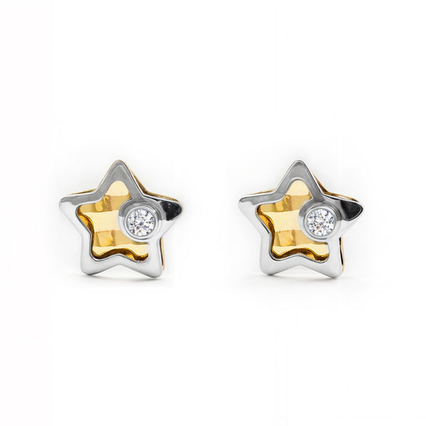 Orecchini bambini ragazza Stella Zircone Bicolore 9K