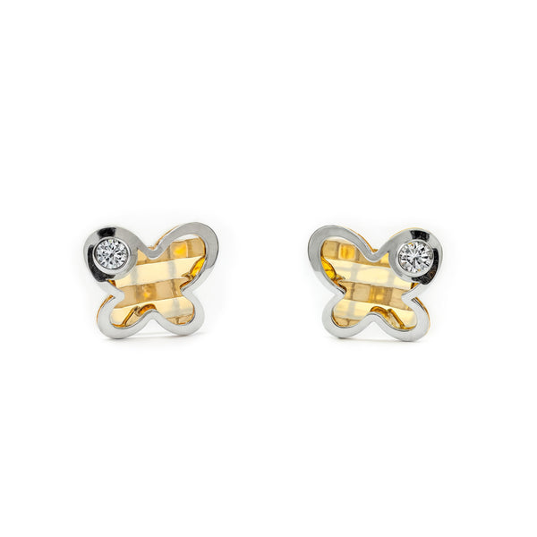 Orecchini bambini ragazza Farfalla Zircone Bicolore 9K