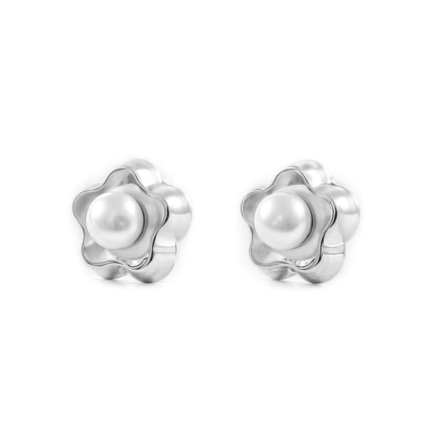 Orecchini ragazza fiore margherita Perla 3.5 mm Oro Bianco 9K