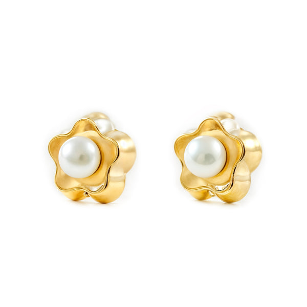 Orecchini ragazza fiore margherita Perla 3.5 mm Oro Giallo 9K