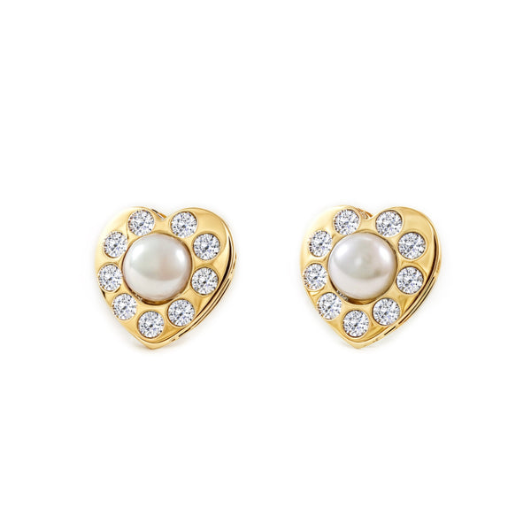 Orecchini ragazza donna Cuore Zircone Perla 3.5 mm Oro Giallo 9K