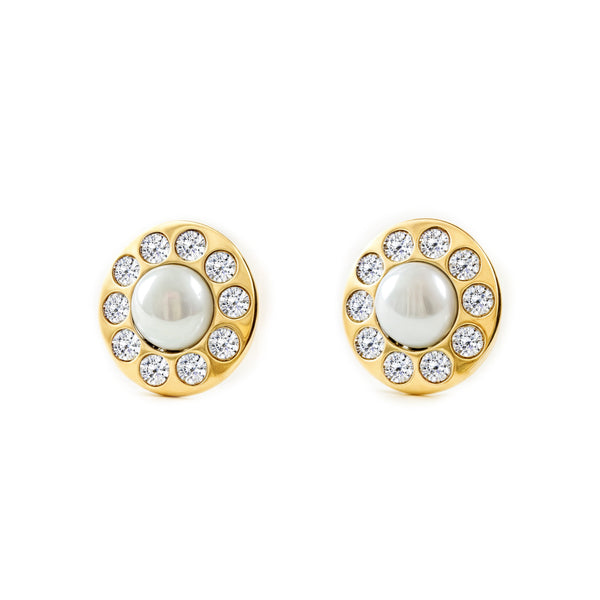 Orecchini ragazza donna Zircone Perla 3.5 mm Oro Giallo 9K