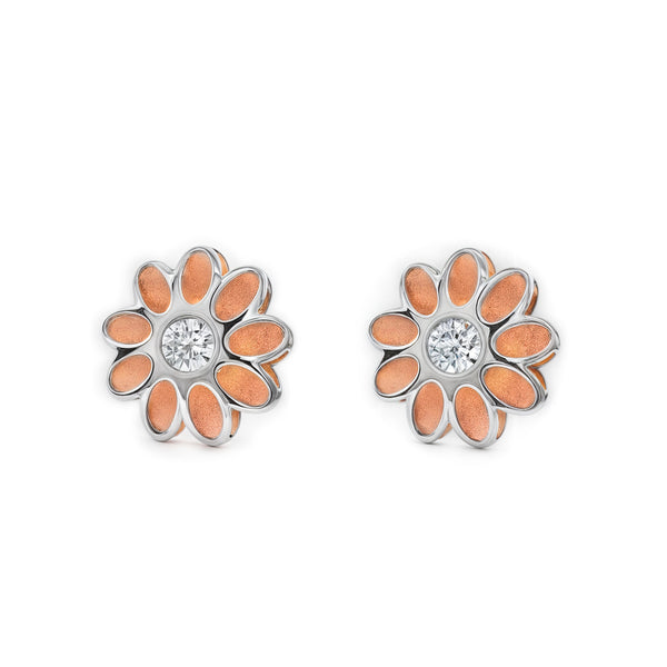 Orecchini ragazza donna Fiore Zircone Bicolore 9K opaca e brillante
