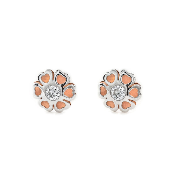 Orecchini ragazza Cuori Zircone Bicolore 9K opaca e brillante