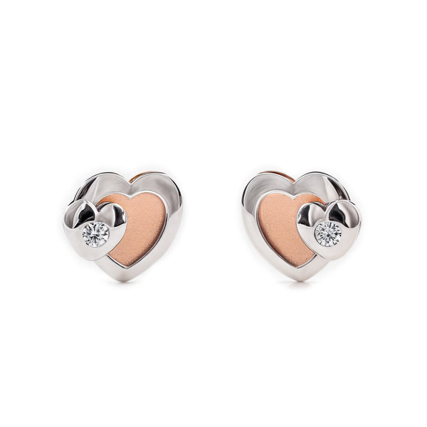 Orecchini ragazza Cuore Zircone Bicolore 9K opaca e brillante