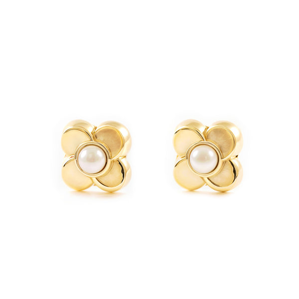 Orecchini bambini ragazza Trifoglio Perla 2 mm Oro Giallo 9K