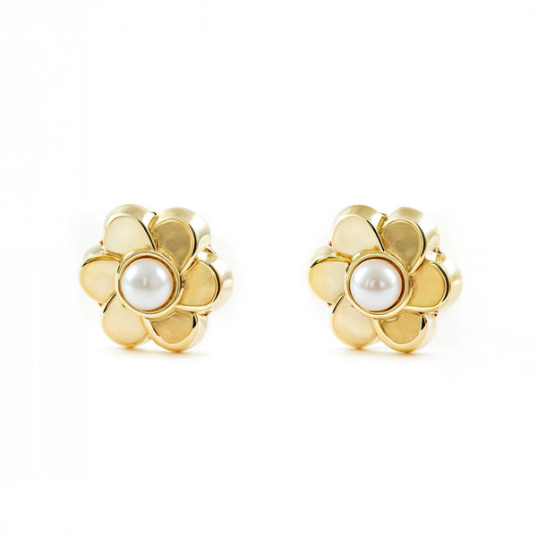 Orecchini bambini ragazza Fiore Perla 2 mm Oro Giallo 9K