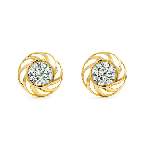 Orecchini ragazza donna Rotondo Zircone Oro Giallo 9K