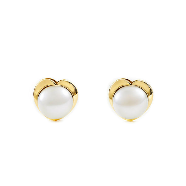 Orecchini bambini ragazza Cuore Perla 4 mm Oro Giallo 9K