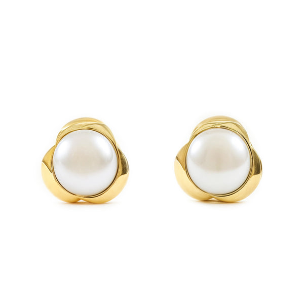 Orecchini bambini ragazza Trifoglio Perla 4 mm Oro Giallo 9K