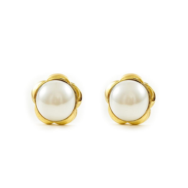 Orecchini bambini ragazza fiore margherita Perla 4 mm Oro Giallo 9K