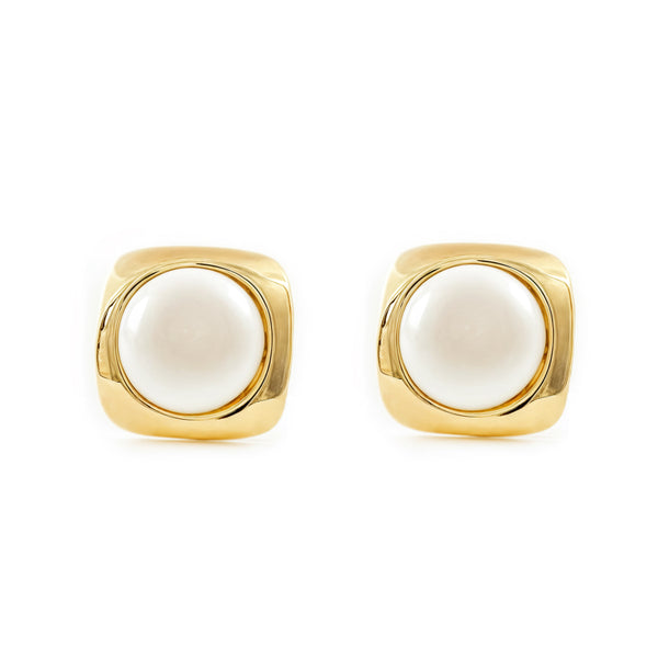 Orecchini ragazza donna Quadrato Perla 6 mm Oro Giallo 9K