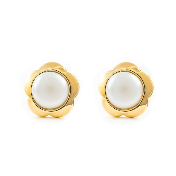 Orecchini ragazza donna fiore margherita Perla 6 mm Oro Giallo 9K