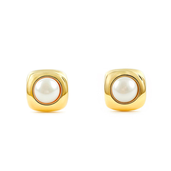 Orecchini bambini Quadrato Perla 3 mm Oro Giallo 9K