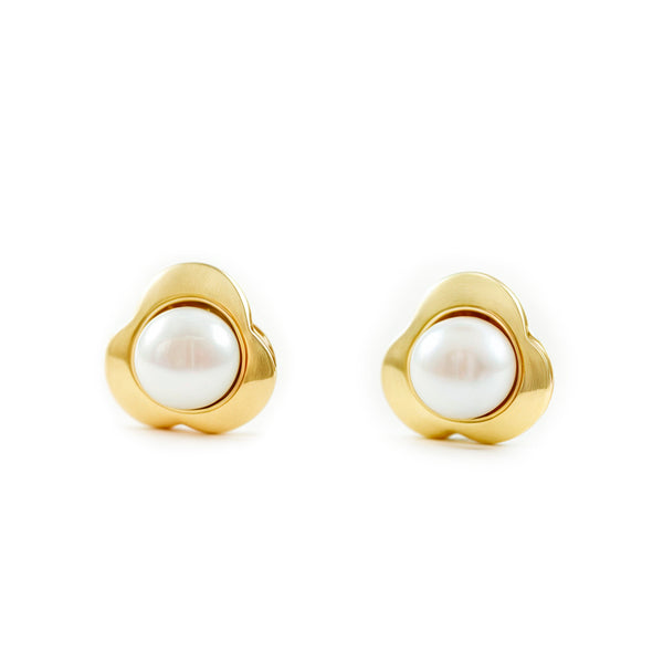 Orecchini bambini ragazza Trifoglio Perla 3 mm Oro Giallo 9K