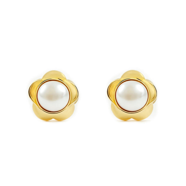 Orecchini bambini ragazza fiore margherita Perla 3 mm Oro Giallo 9K