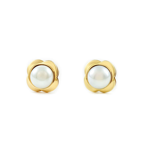 Orecchini bambini Trifoglio Perla 3 mm Oro Giallo 9K