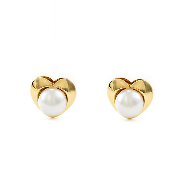Orecchini bambini ragazza Cuore Perla 3 mm Oro Giallo 9K