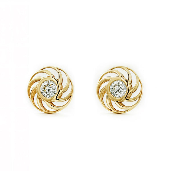 Orecchini bambini ragazza Rotondo Zircone Oro Giallo 9K