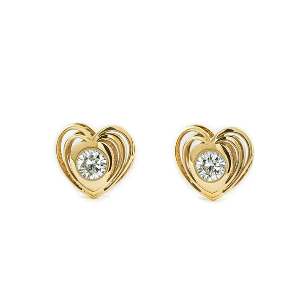 Orecchini bambini ragazza Cuore Zircone Oro Giallo 9K