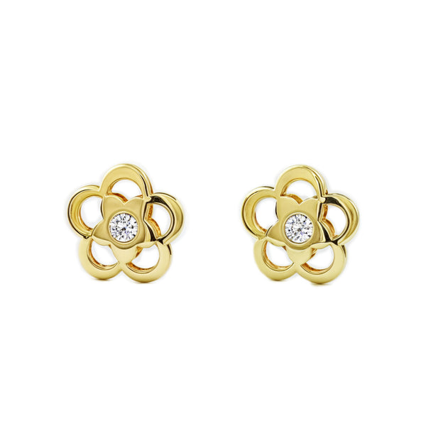 Orecchini bambini ragazza fiore margherita Zircone Oro Giallo 9K