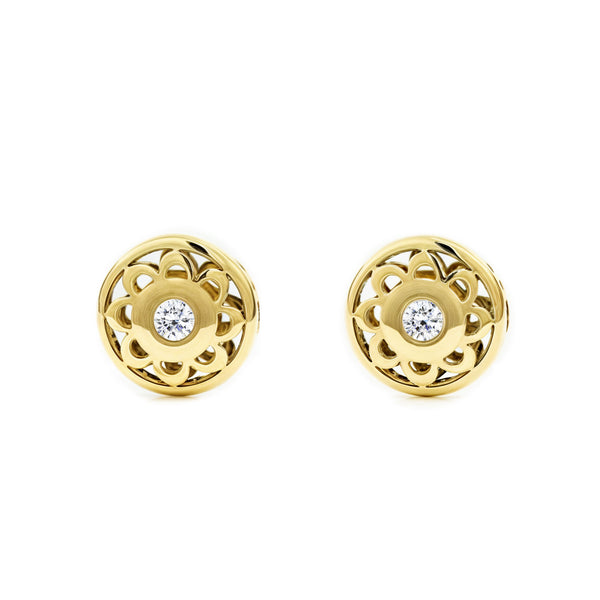 Orecchini bambini ragazza Rotondo Zircone Oro Giallo 9K