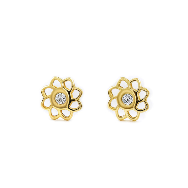 Orecchini bambini ragazza Fiore Zircone Oro Giallo 9K