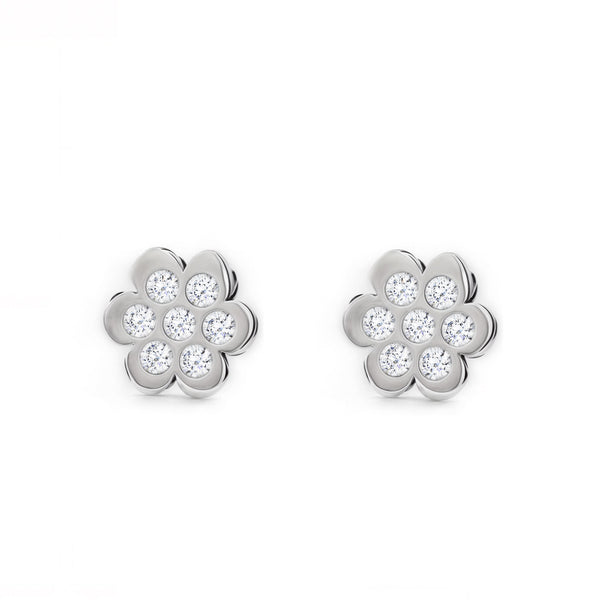 Orecchini ragazza Fiore Zircone Oro Bianco 9K