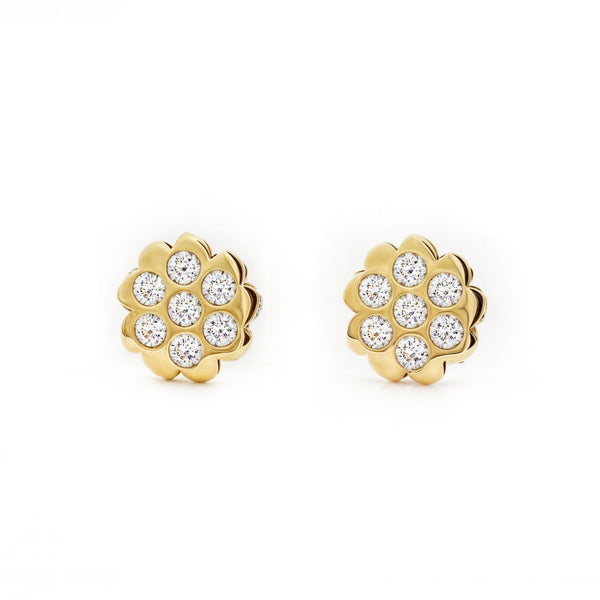 Orecchini ragazza Fiore Zircone Oro Giallo 9K