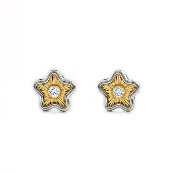 Orecchini bambini ragazza Stella Zircone Bicolore 9K