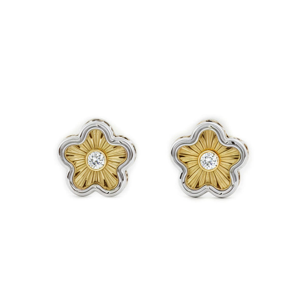 Orecchini bambini ragazza fiore margherita Zircone Bicolore 9K