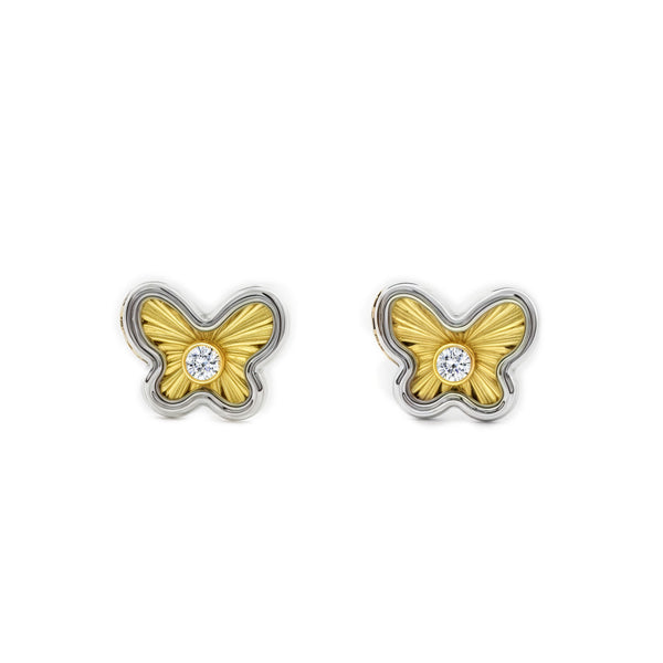 Orecchini bambini ragazza Farfalla Zircone Bicolore 9K