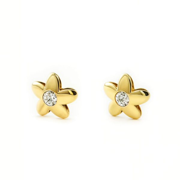 Orecchini bambini Fiore Zircone Oro Giallo 9K
