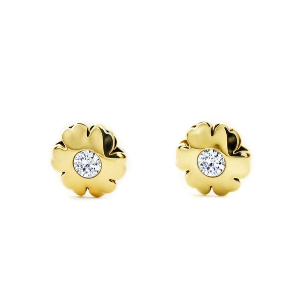 Orecchini bambini Fiore Zircone Oro Giallo 9K